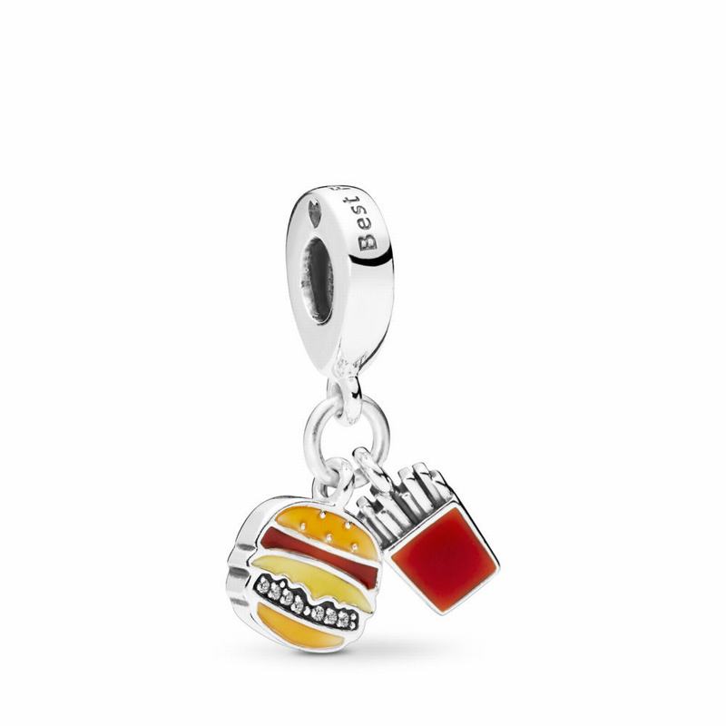 Pandora Burger & Fries Dangle Charm - Sterling Silver/Enamel/Orange/Cubic Zirconia - Canada | HY2499